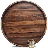 MAGIGO 24 Inches Extra Large Round Black Walnut Wood Ottoman Tray with Handles, Serve Tea, Coffee or Breakfast in Bed, Classic Circular Wooden Decorative Serving Tray