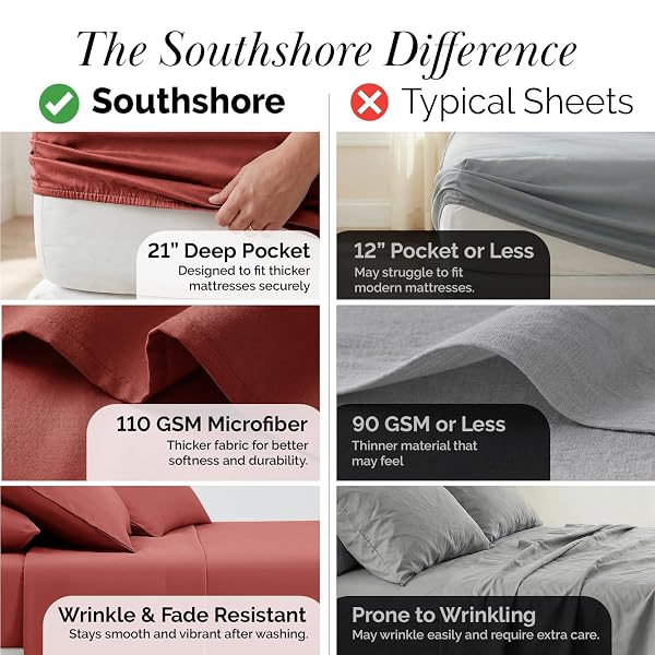 SOUTHSHORE FINE LIVING, INC. 6 PIECE 21 INCH TERRACOTTA SHEETS QUEEN SIZE BED SET, EXTRA DEEP POCKET QUEEN SHEETS SET FOR THICK MATTRESS, SOFT EASY CARE MICROFIBER, PET HAIR RESISTANT BEDDING, MARSALA