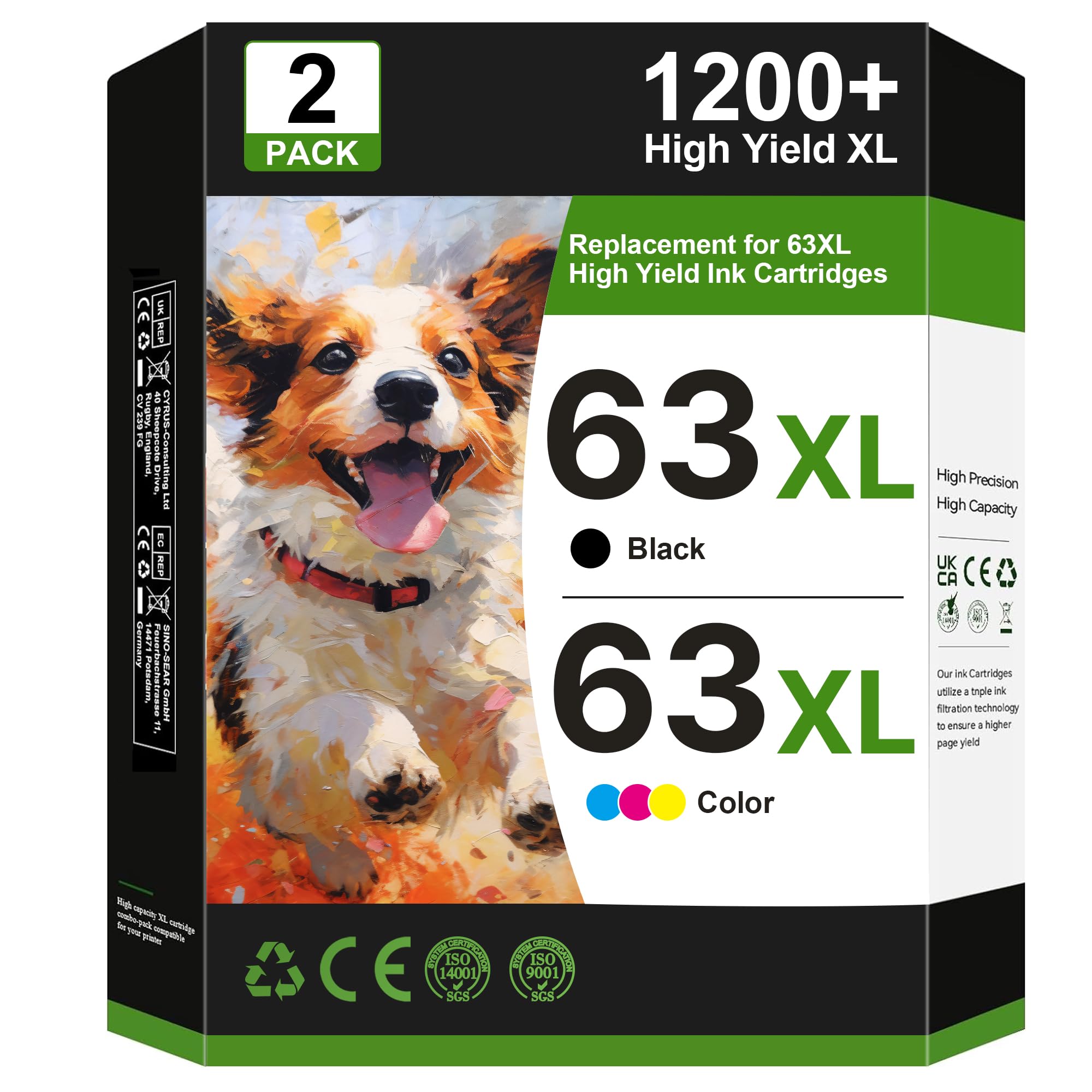 Photo 1 of 63XL Ink Cartridges Black and Color Replacement for HP Ink 63 for HP 63XL Ink Cartridge Combo Pack Work for OfficeJet 3830 4650 5255 5258 5200; Envy 4520 4512 4510; DeskJet 1112 2130 3630 (2 Pack)