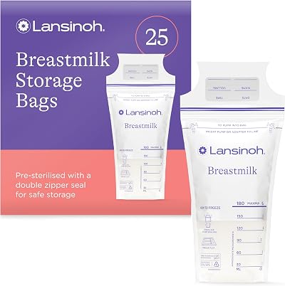 Lansinoh Breast Milk Storage Bags 180ml 25 Pack Pre-Sterilised Leakproof BPA