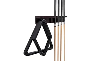 BILLIARDS XPRESS Pool Cue Rack - Pool Stick Holder Wall Mount With 4 Cue Holder & 6 Pack Of Chalk Included - Felt to Prevent Damage - Billiard Table Accessories For Man Cave