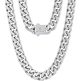 KRKC&CO Gold Chain for Men 8/12/14mm, 18k Miami Thick Cuban Link Necklace,Brithday Father Day Gift for Him from Wife, 4-Side Cut, Hip Hop Jewelry, Anti-Allergies No Fading