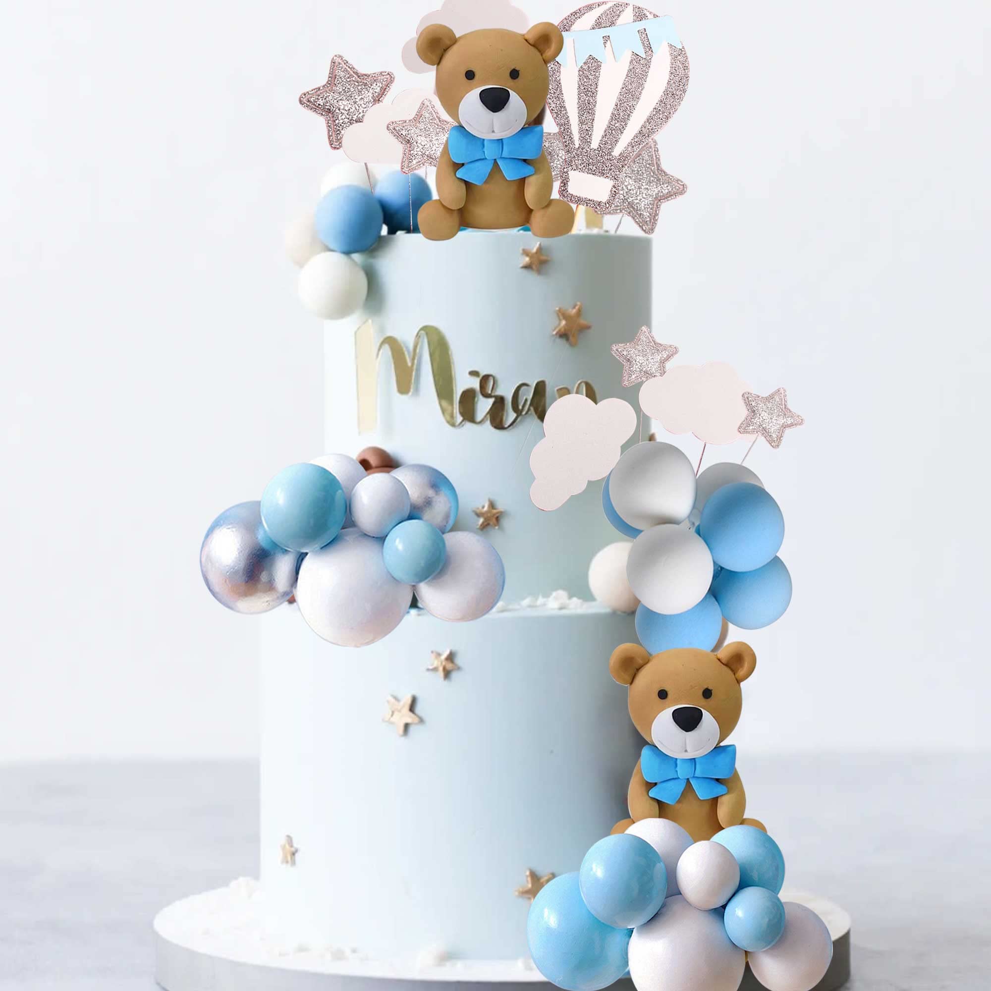JeVenis Luxury Blue Bear Cake Decoration Teddy Bear Cake Decorations Baby Boy Cake Topper Baby Shower Cake Decoration Teddy Bear Birthday Party Supplies Teddy Bear Birthday Decoration