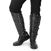FURPHI Medieval Faux Leather Leg Armor Boot Covers Vintage Renaissance Knight Gaiters Mercenary Leg Guards Cosplay