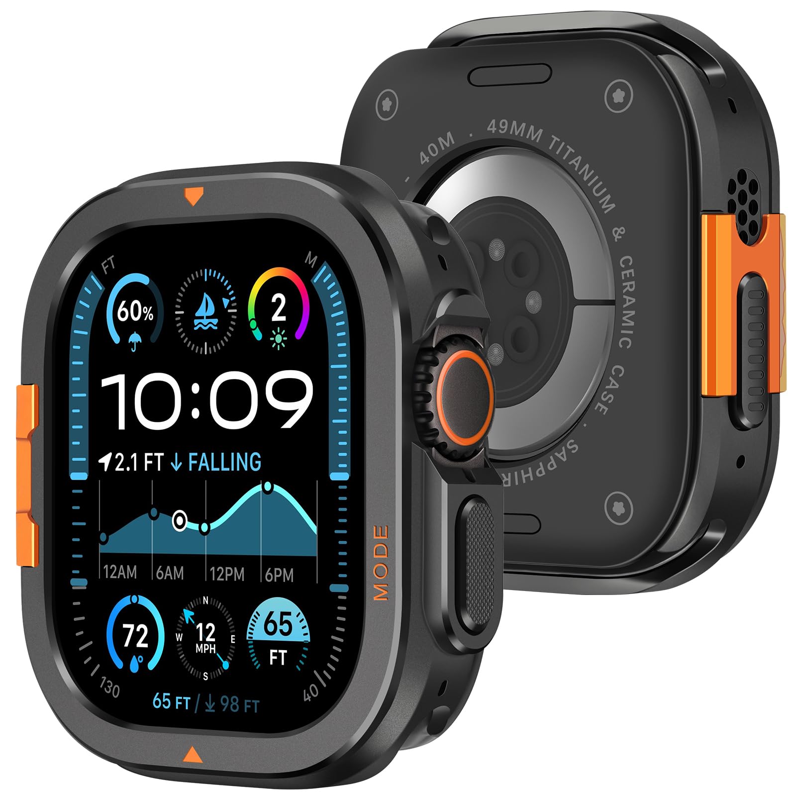 Amizee Metal Case Compatible with Apple Watch Ultra 3/2/1 49mm Case with Back Cover, Rugged Protective Bumper Cover for iWatch 49mm, Black