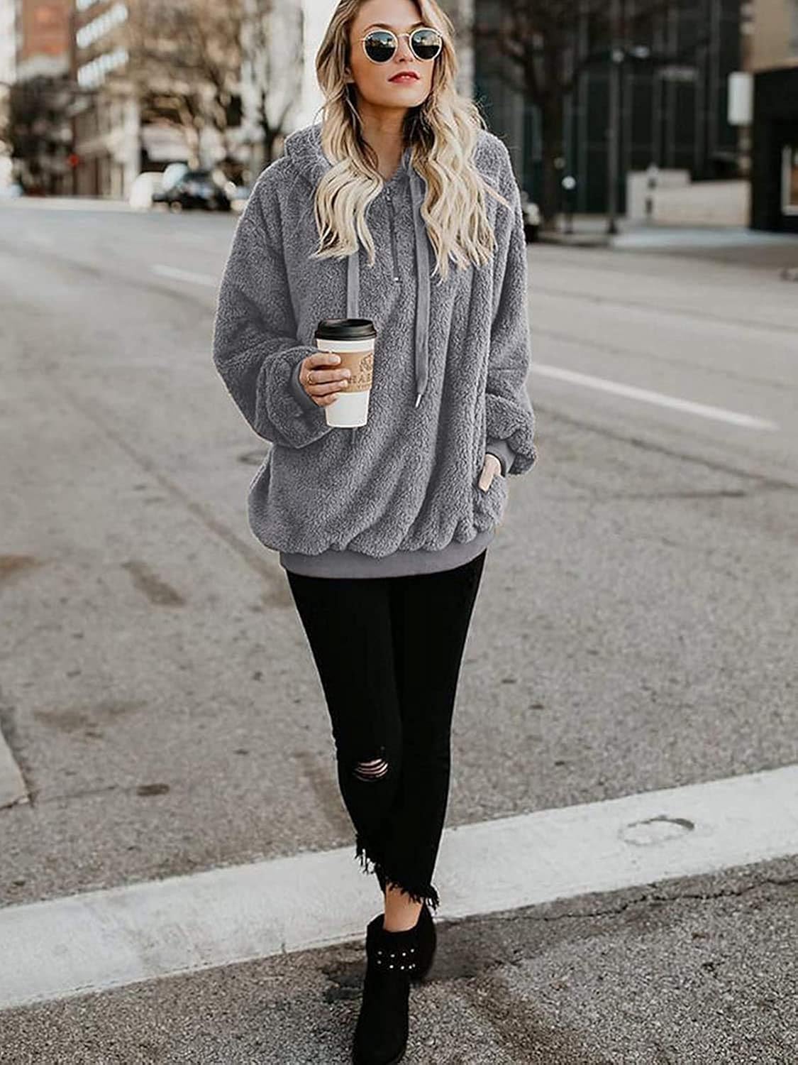 Century Star Womens Fuzzy Hoodies Pullover Cozy Oversized Pockets Hooded Sweatshirt Athletic Fleece Hoodies at  Women’s Clothing store