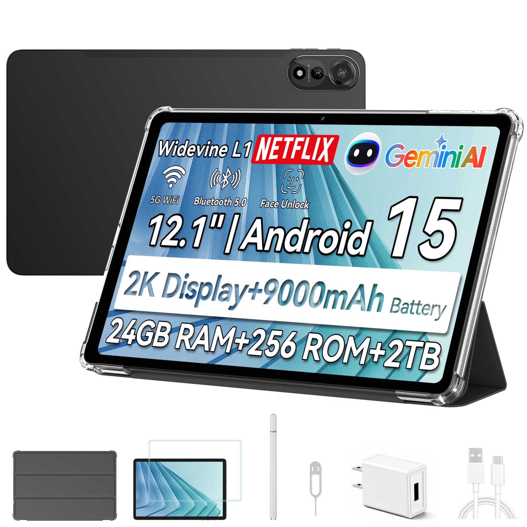 Photo 1 of Blackview Android 15 Tablet Mega2 2025, 12 inch Android Tablet with FHD+2K Display, 24GB RAM + 256GB ROM, 9000mAh, Pen &Case, Octa-core Unisoc T615, Widevine L1, Google GMS, Gray