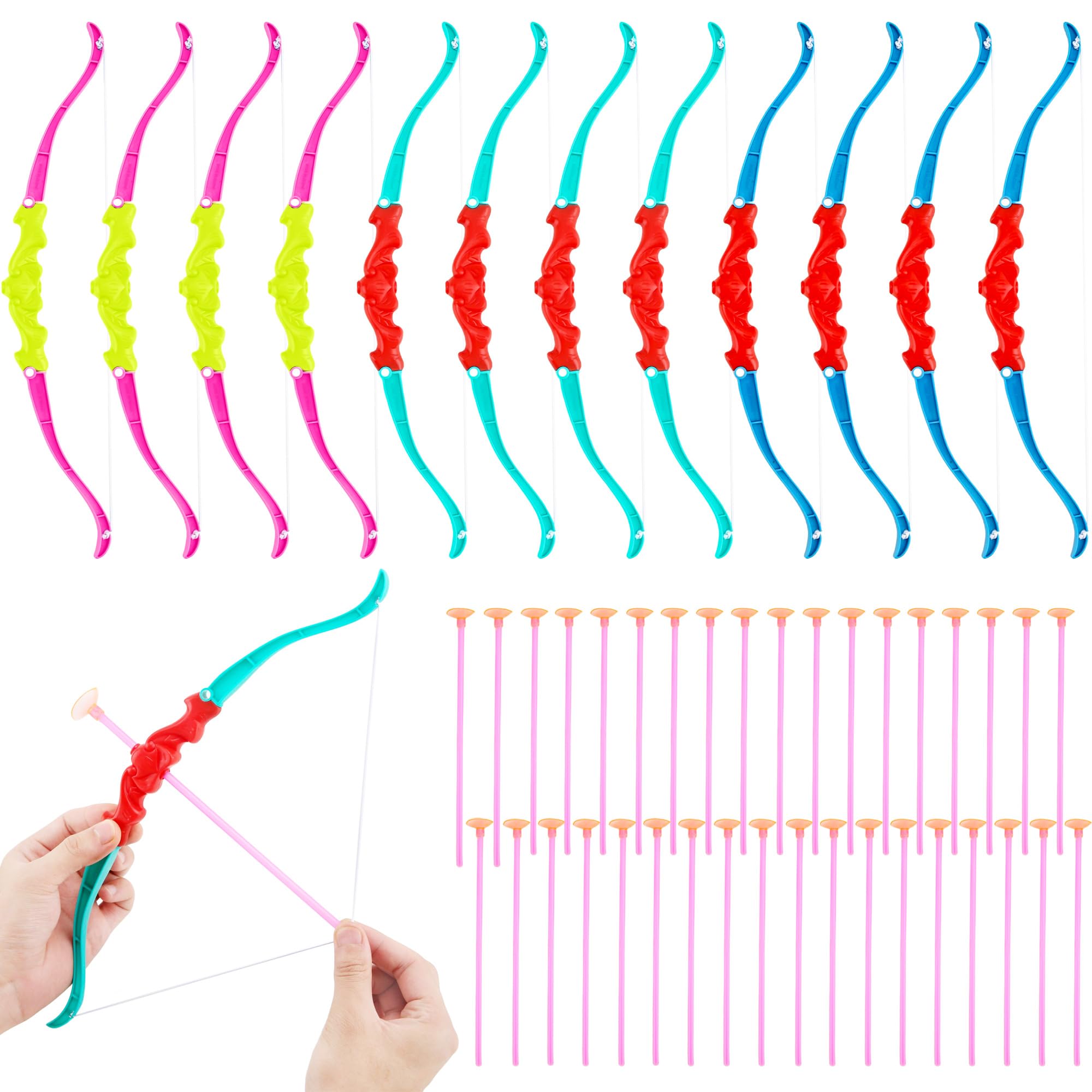 Photo 1 of Restroma 12 Pack Kids Bow and Arrow Mini Bow Arrow Toy Plastic Archery Shooter Game for Boys Girls Outdoor Sport Fun Game Birthday Gifts