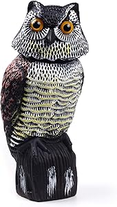 Jaryue Owl Decoy Bird Deterrent Rotating Head Fake Owl Scarecrow,Natural Enemy Owl Statues Bird Control