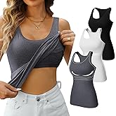 V FOR CITY Racerback Tank Tops for Women with Shelf Bra Cotton Wide Strap Camisole Yoga Cami Shirts 3 Pack