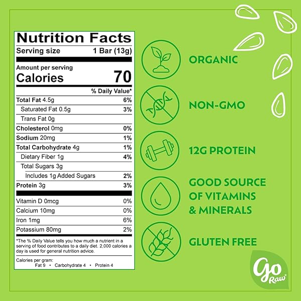 GO RAW ORGANIC SPROUTED PUMPKIN SEED BARS, 10 COUNT, SEA SALTED, KETO, SUPERFOOD