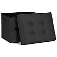 FaiPue Storage Ottoman Foot Rest with Thicker Foam Padded Seat. Small Bench with Storage. 350 lbs Linen Folding Footstool Bench for Living Room, Bedroom, Home Office. 17x13x13in, Gray Black
