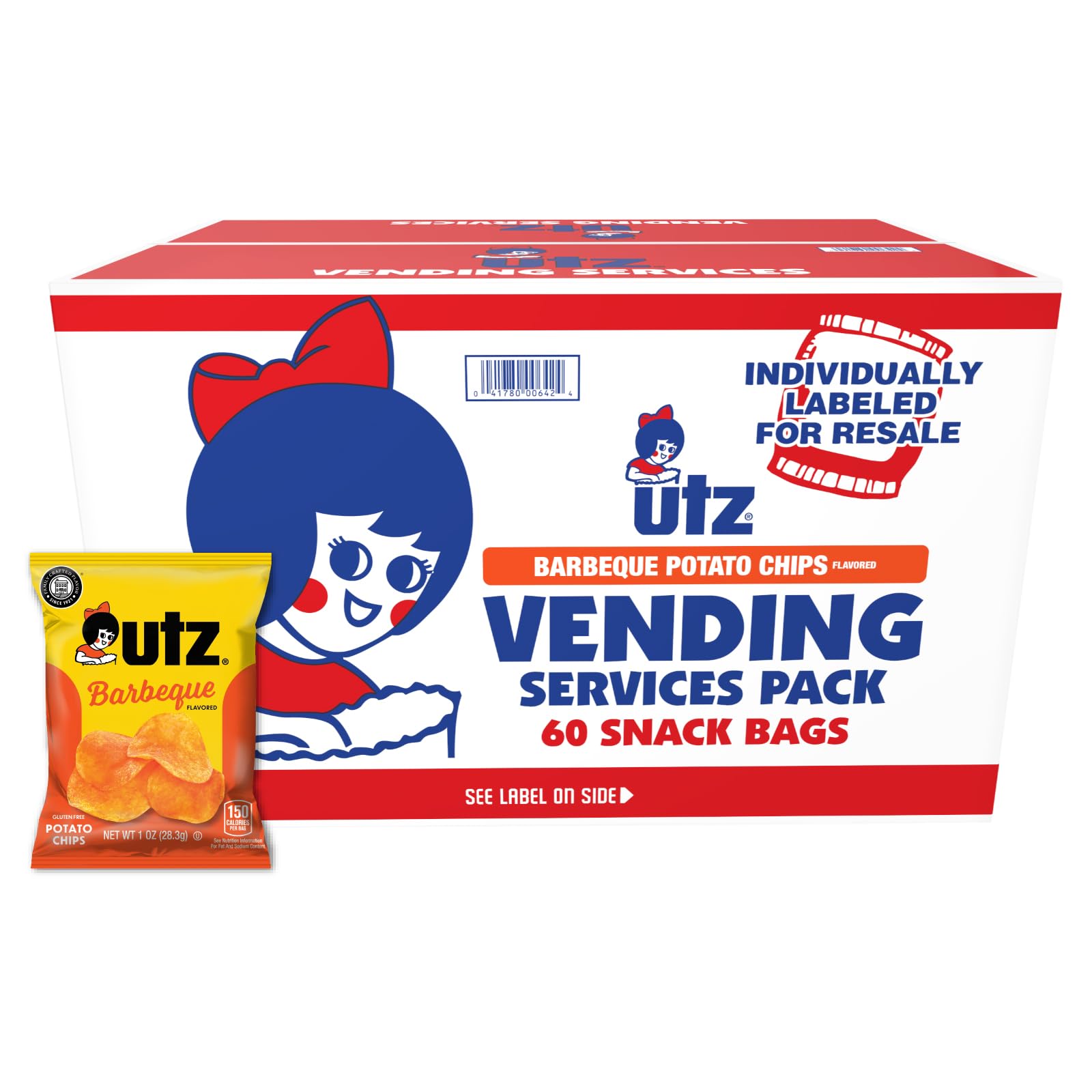 Photo 1 of Utz Potato Chips, Barbeque - 1 Ounce (Pack of 60), Crispy Potato Chips Made from Fresh Potatoes, Crunchy Individual Snacks to Go, Cholesterol Free, Trans-Fat Free, Gluten Free Snacks