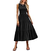 ANRABESS Women's Summer Casual Maxi Dress Sleeveless Crewneck Smocked 2026 Flowy Plaid Tiered Boho A Line Beach Long Sundress