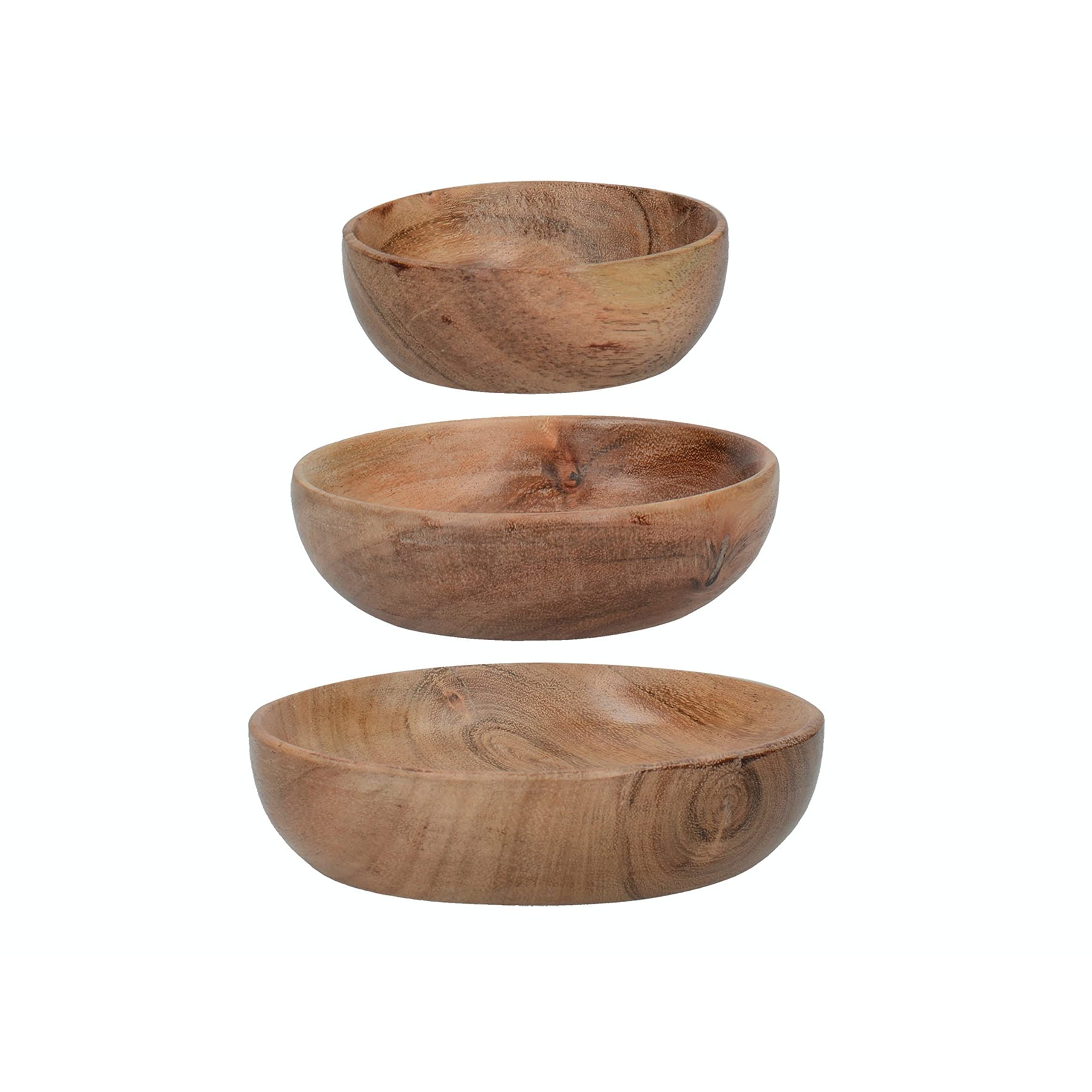 Artesà Wooden Salad Serving Bowls, Food Serving Dishes, Acacia Wood Appetiser Plates, 12.4cm (5''), 10.2cm (4''), and 8cm (3''), Set of 3, Brown
