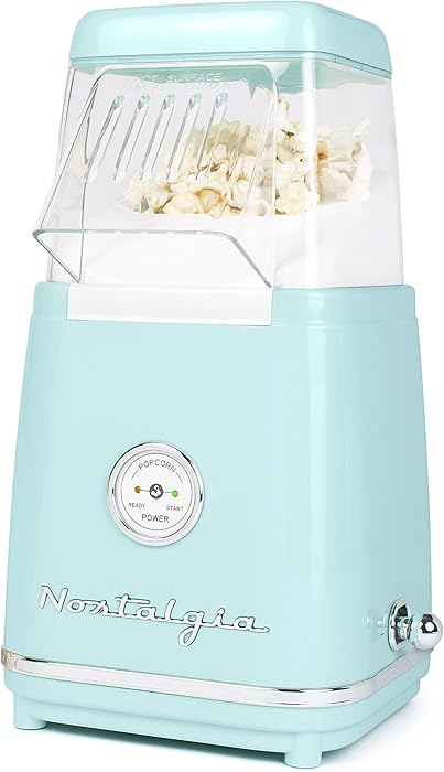 Nostalgia CLHAP12AQ Classic Retro Healthy Hot-Air Tabletop Popcorn Maker, Makes 12 Cups, with Kernel Measuring Scoop, Oil Free, Perfect for Birthday Parties, Movie Nights, Aqua