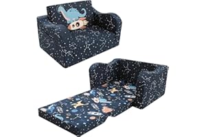 MeMoreCool Folding Kids Couch, 2-in-1 Foldable Toddler Sofa Bed and Lounge Chair, Comfy Fold Out Couch for Toddlers 1-3, Perfect for Playroom and Boys & Girls