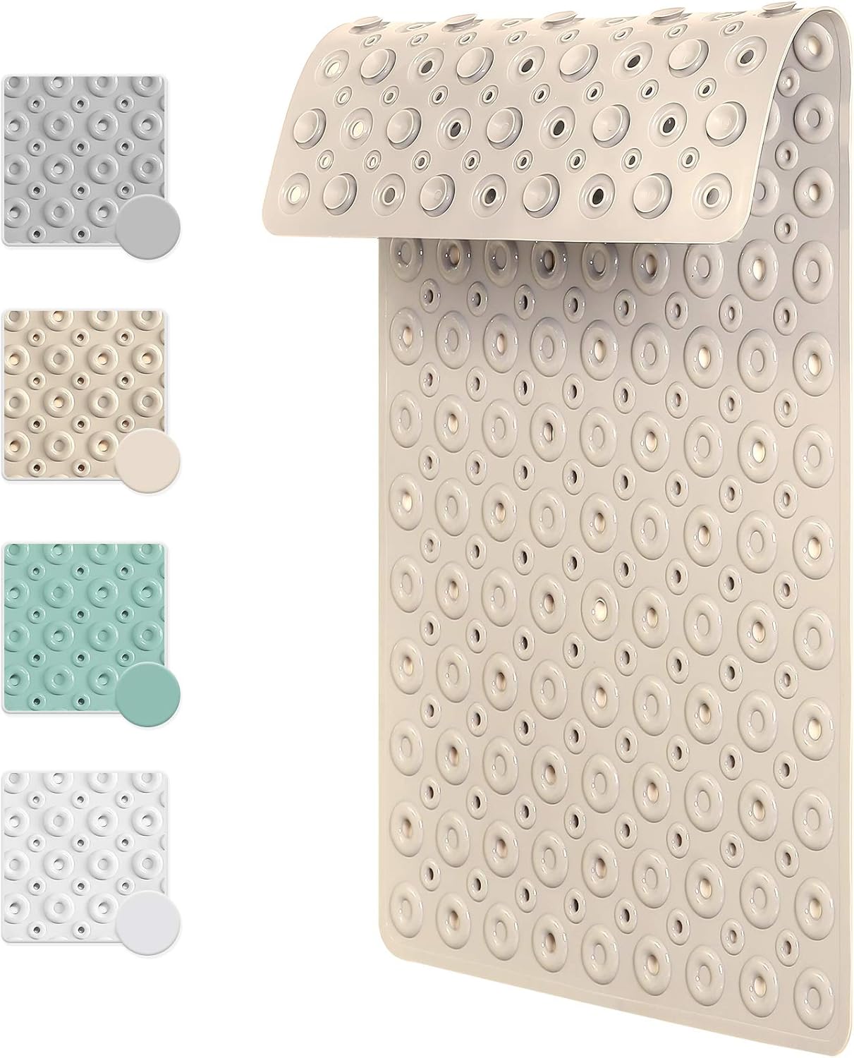 Bsicpro Bath Tub Shower Mat Non-Slip Bath Mat for Tub and Shower 35"x16"Upgrade Reinforced Large Suction Cups and Circle Hole Massage Enlarged Design of Central Drain Hole (Beige): Kitchen & Dining