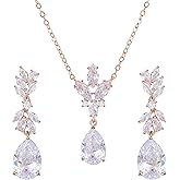 SWEETV Wedding Jewelry Sets for Brides Bridesmaid,Cubic Zirconia Teardrop Bridal Necklace Earrings Set Wedding Prom Jewelry for Women