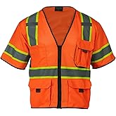 Sicalobo High Visibility Vest with Pockets Zipper for Men Women,Construction Vest with Reflective Strips,Hi Vis Class 3