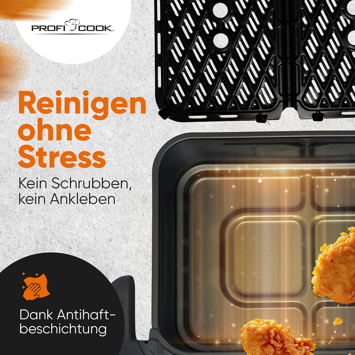ProfiCook® XXL Heißluftfritteuse | 10L | Öl und Fettfrei | buntes Touch-Display | 2400W Airfryer | Heißluftfritteuse 2 Kammern | 10 Programme | 80-200°C | Heissluftfritteuse | PC FR 1313 H 4