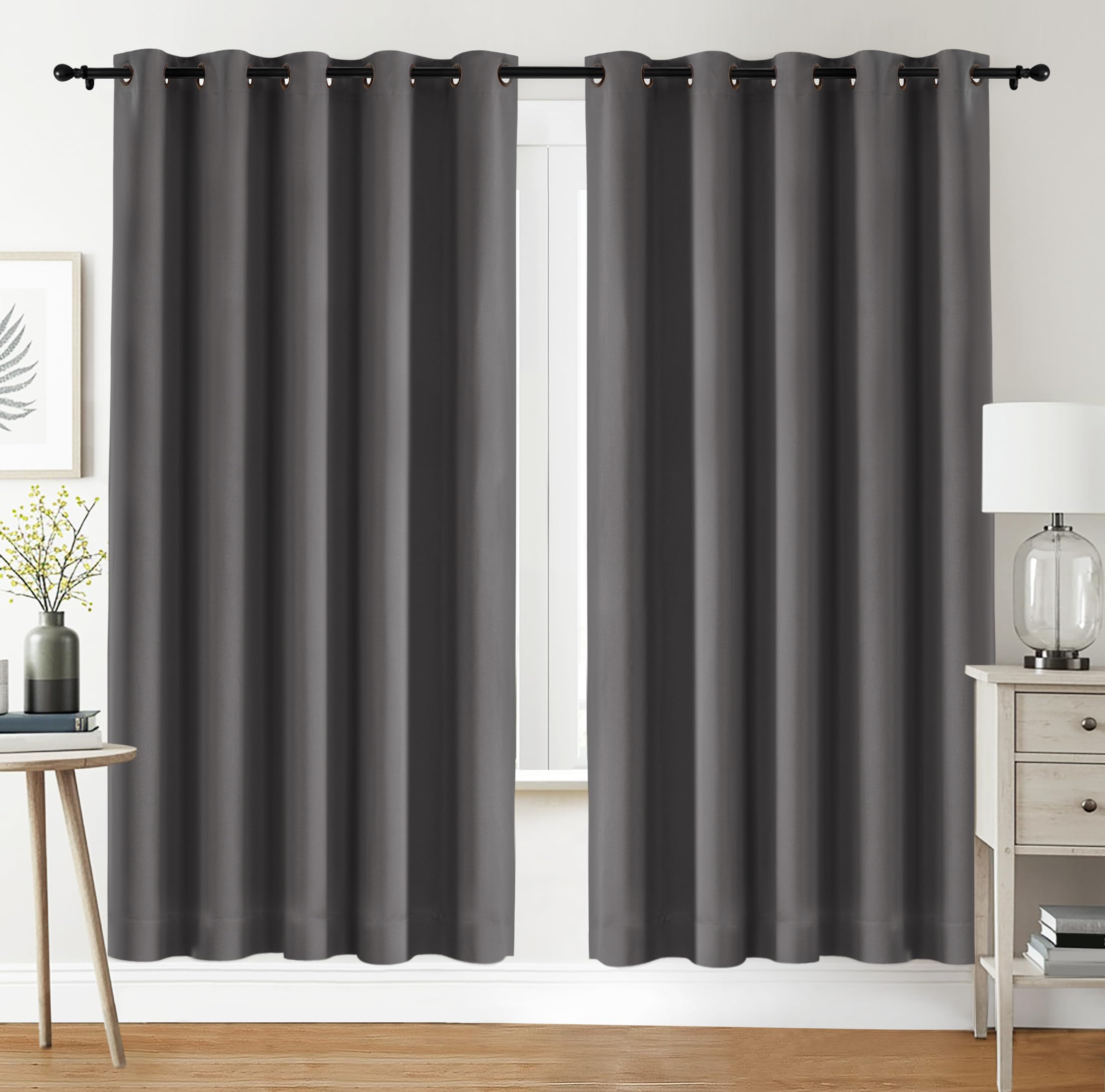 Utopia Bedding Blackout Curtains Grommet Thermal 2 Panels Drapes [Grey, 66 x 90 Inches] Sound Insulated Curtain for Bedroom and Living Room