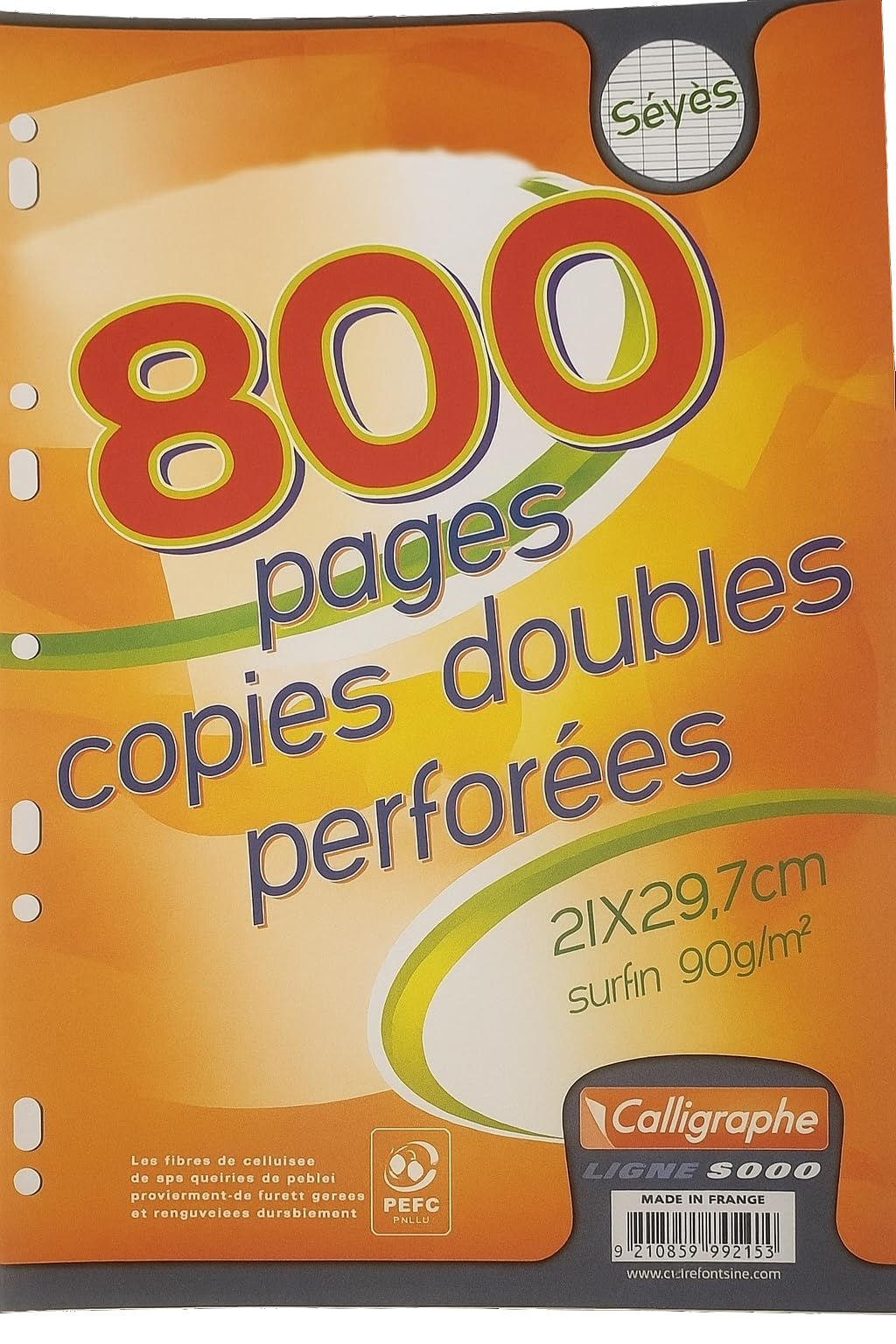 800 double perforated copies - A4 21 x 29.7 cm - Large squares - white paper 90 g - for binders 32 x 26 cm minimum - Calligrapher 9243C (Clairefontaine school range)