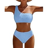 Pfreesea Bikini Sets for Women High Waisted 2 Piece Bestselling Swimsuit Ribbed One Shoulder Tummy Control Bathing Suit 2025