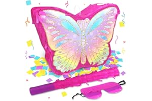 KIDEPOCH Butterfly Pinata for Birthday Party Supplies Colorful Butterfly Pinata with Stick and Blindfold Butterfly Themed Party Decoration, Small Pinata Party Supplies(16 x 12.6 x 4.2 In)