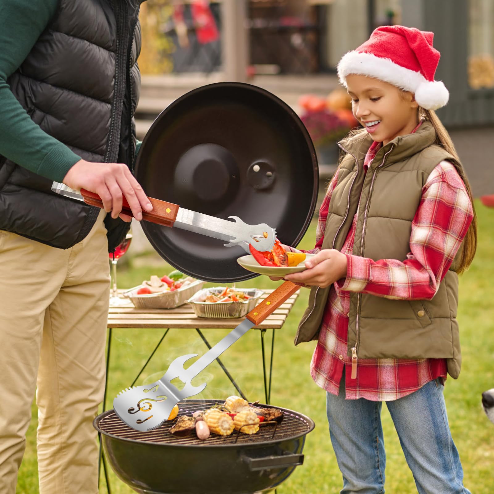 5-in-1 Grillspachtel für Barbecue Grill,Multifunktion 2 Stück Grill Werkzeug Sets mit Metall Spatel und Zange,Einzigartige Grillen Grillwerkzeuge Geschenke für Männer