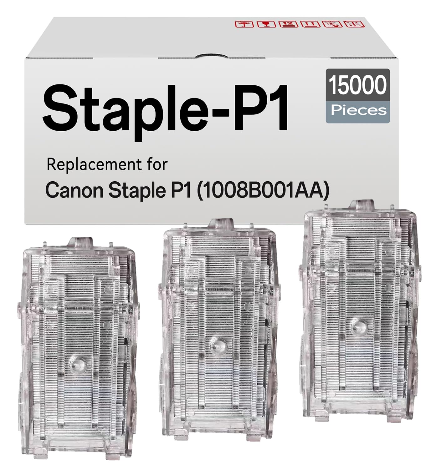 Photo 1 of 3-Pack P1 Staple Cartridge Compatible for Canon Staple P1 1008B001 1008B001AA Stacker Staples Cartridges Refills (3 Cartridges, 5,000 Staples Each)