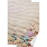 HATESAH 2 Pack Nautical Ocean Hand Towels for Bathroom,Soft Absorbent Summer Seashell Starfish on Beige Sand Coastal Beach Theme Decorative Guest Bathroom Towels,Quick Dry Dish Kitchen Towels 14"x28"