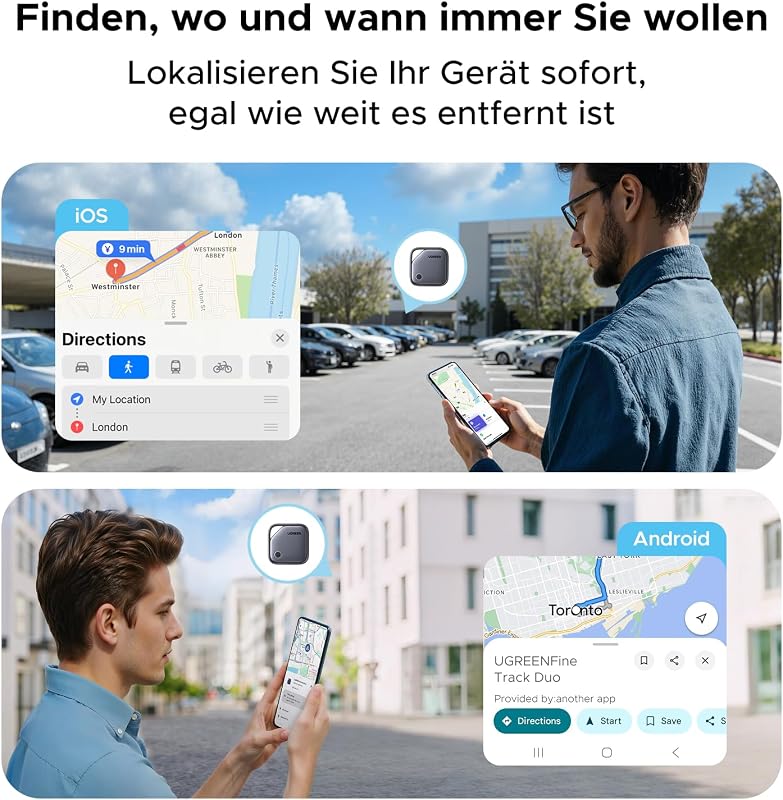 FineTrack Duo 4 Pack GPS Tracker für iOS & Android mit USB C Laden