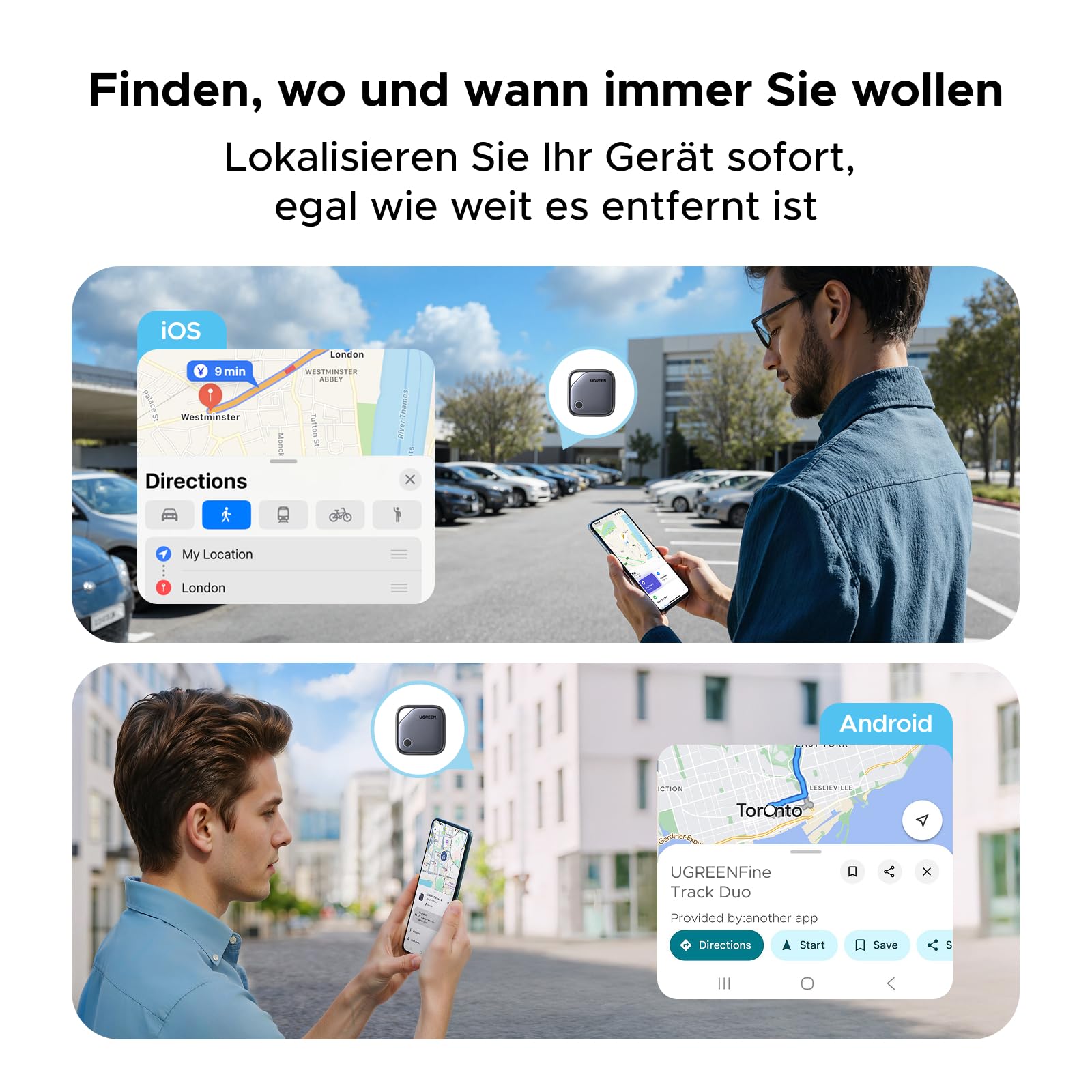 UGREEN FineTrack Duo 4 Pack für iOS & Android, USB C aufladbarer GPS Tracker kompatibel mit Apple Find My oder Google Find Hub, 12 Monaten Laufzeit, Schlüsselfinder für Backpack, Koffer, Pass usw. 5