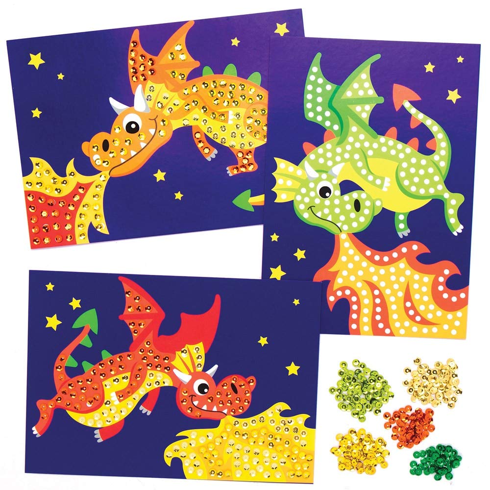 Baker Ross Dragon Sequin Picture Kits - Pack of 4, Chinese New Year Craft Kit, Crafts for Kids (AT748)