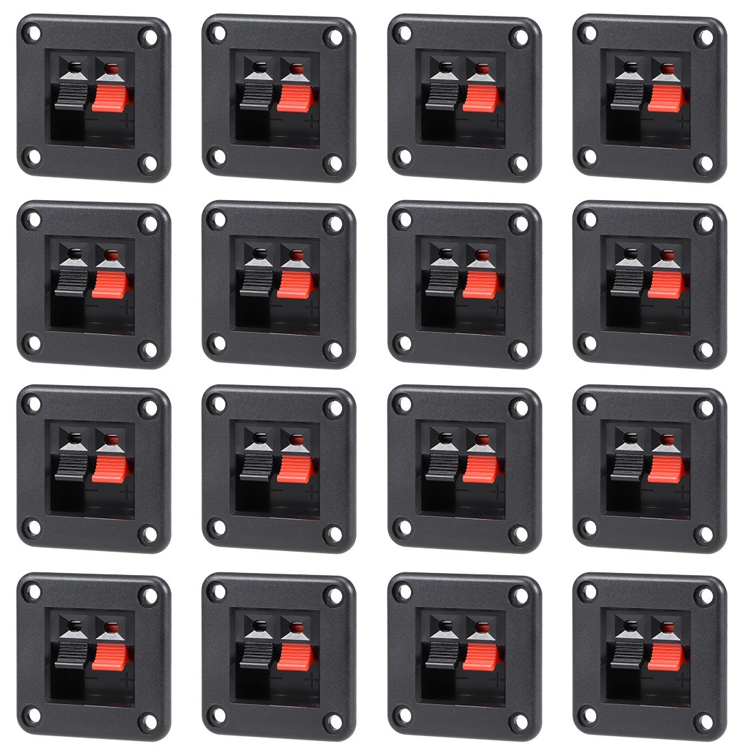 sourcingmap 16pcs 2 Way Jack Socket Spring Push Release Connector Speaker Terminal Strip Block