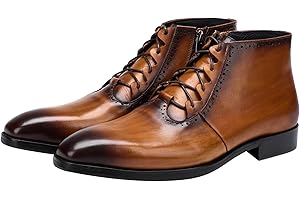 SANTIMON Mens Boot Lace Up Zipper Classical Oxford Leather Wing Tip Ankle Dress Boots Black Brown