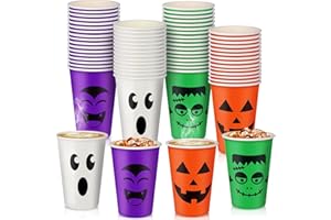 BOOSON 100 Pcs Halloween Party Cups 12 oz Pumpkin Vampire Bat Ghost Paper Cups Disposable Cups for Hot Cold Drinks Trick or Treat Supplies Decoration (Halloween)