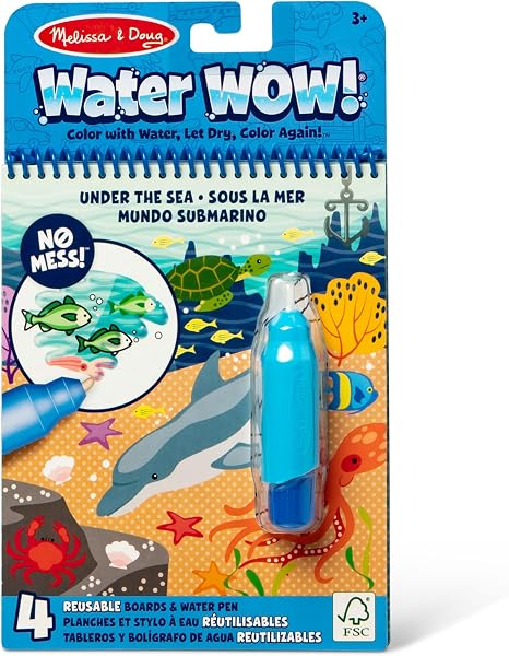 Melissa & Doug On The Go Water Wow! Mess Free Coloring Book, Reusable Water-Reveal Activity Pad, Under The Sea, Travel Toys,