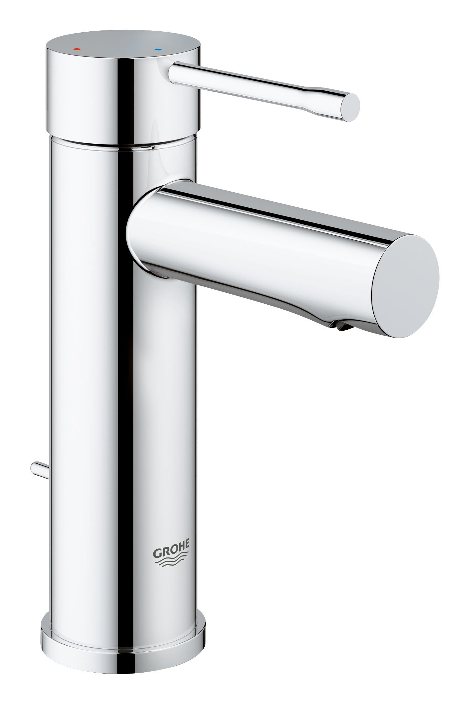 GROHE Essence Basin Mixer Tap with Pop-Up Waste Set (S-Size 208 mm, Metal Lever, 28 mm Ceramic Cartridge, Water & Energy Saving, 3/8 Inch Tails), Chrome, 23379001