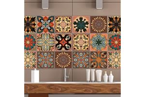 sanderala 40psc Decorative Tile Stickers Backsplash,Peel & Stick Adhesive Wall Stickers Waterproof Traditional for Kitchen Bathroom DIY(6x6in,15x15cm)