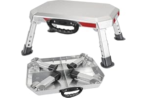 WDG Safety RV Steps, Adjustable Height Foldable Platform Step Stool Aluminum RV Step Stable Camper Steps with Non-Slip Surface & Rubber Feet, Portable Handle, Reflective Tapes, Supports Up to 1400lbs