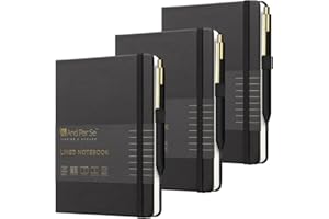 &AND PER SE ⩓ Per Se Lined Journal and Pen Set (3 packs), A5 Leather Journal Stationery Set, 160 Pages 100GSM Thick Paper, Notebook Gift Set (Black)