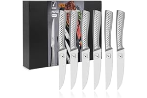 imarku Steak Knives, Serrated Steaks Knives Set of 6 with Lightning Bolt Handle, Premium One Piece Steak Knife Set, High Carb