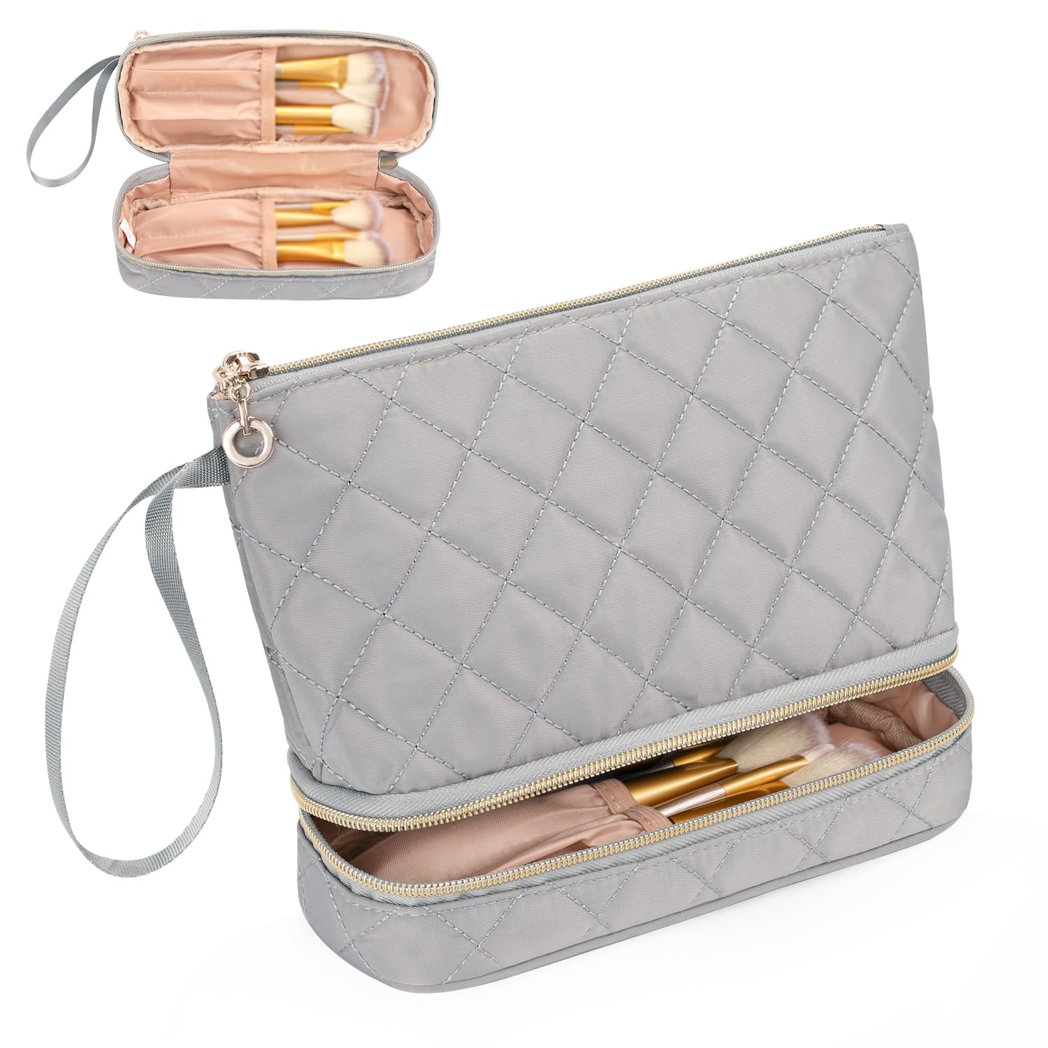 Photo 1 of Ethereal Small Makeup Bag, Light Grey Cosmetic Bag for Women Makeup Brush Organizer Travel Makeup Bag for Purse Portable Makeup Pouch
