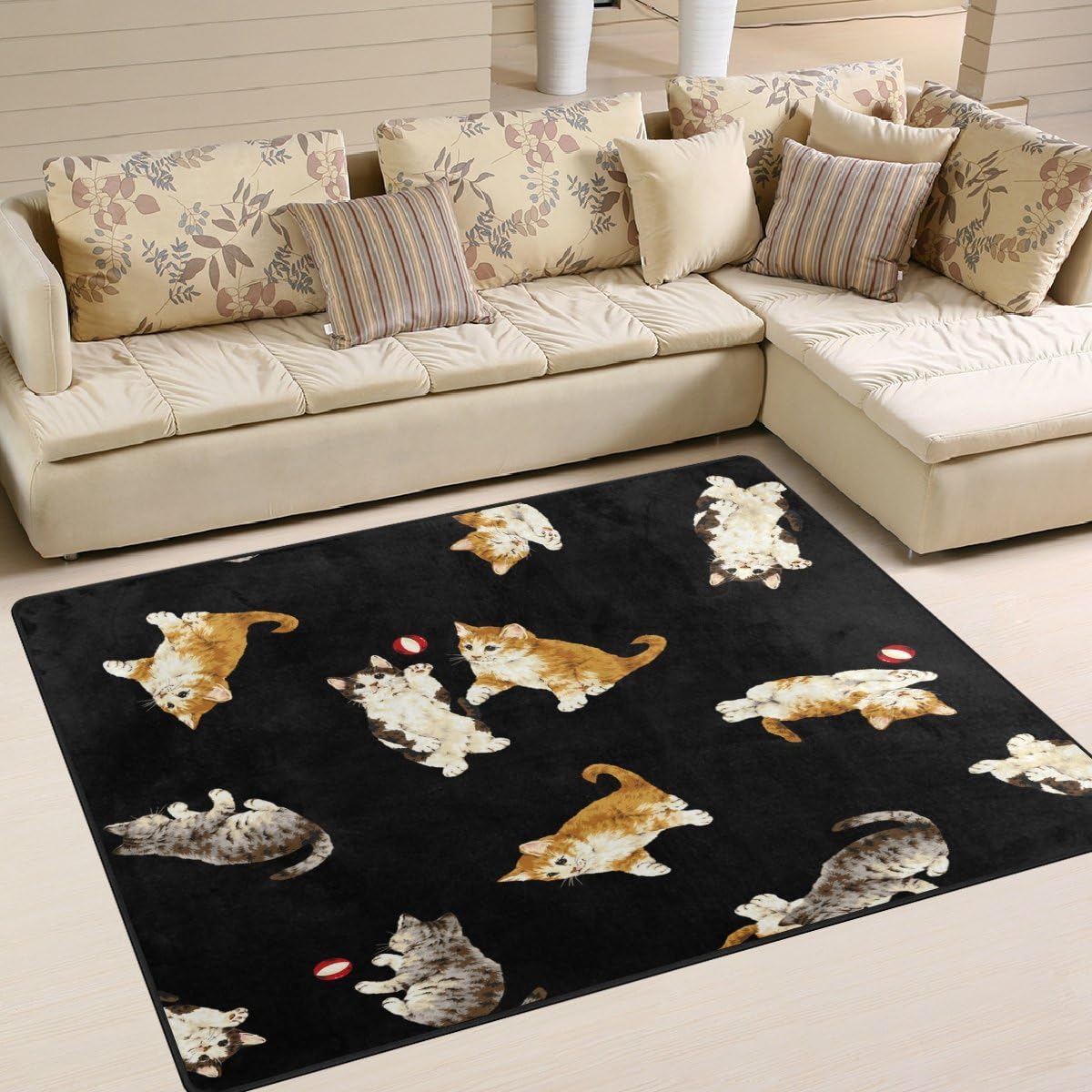 ALAZA Funny Cat Kitten Playing Black Area Rug Rugs for Living Room Bedroom 7' x 5'