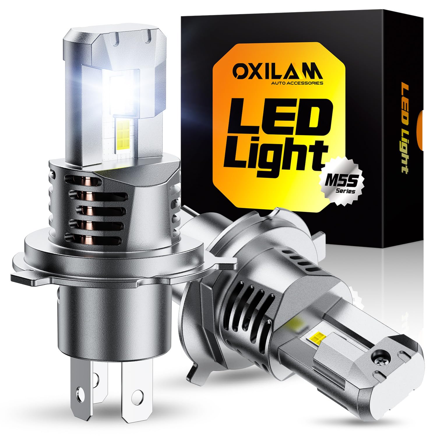 OXILAM H4 9003 HB2 LED Bulbs, 1000% Brighter Hi/Low Beam, 6500K Cool White, Quick Install with Cooling Fan, 70000Hrs, Pack of 2 Image