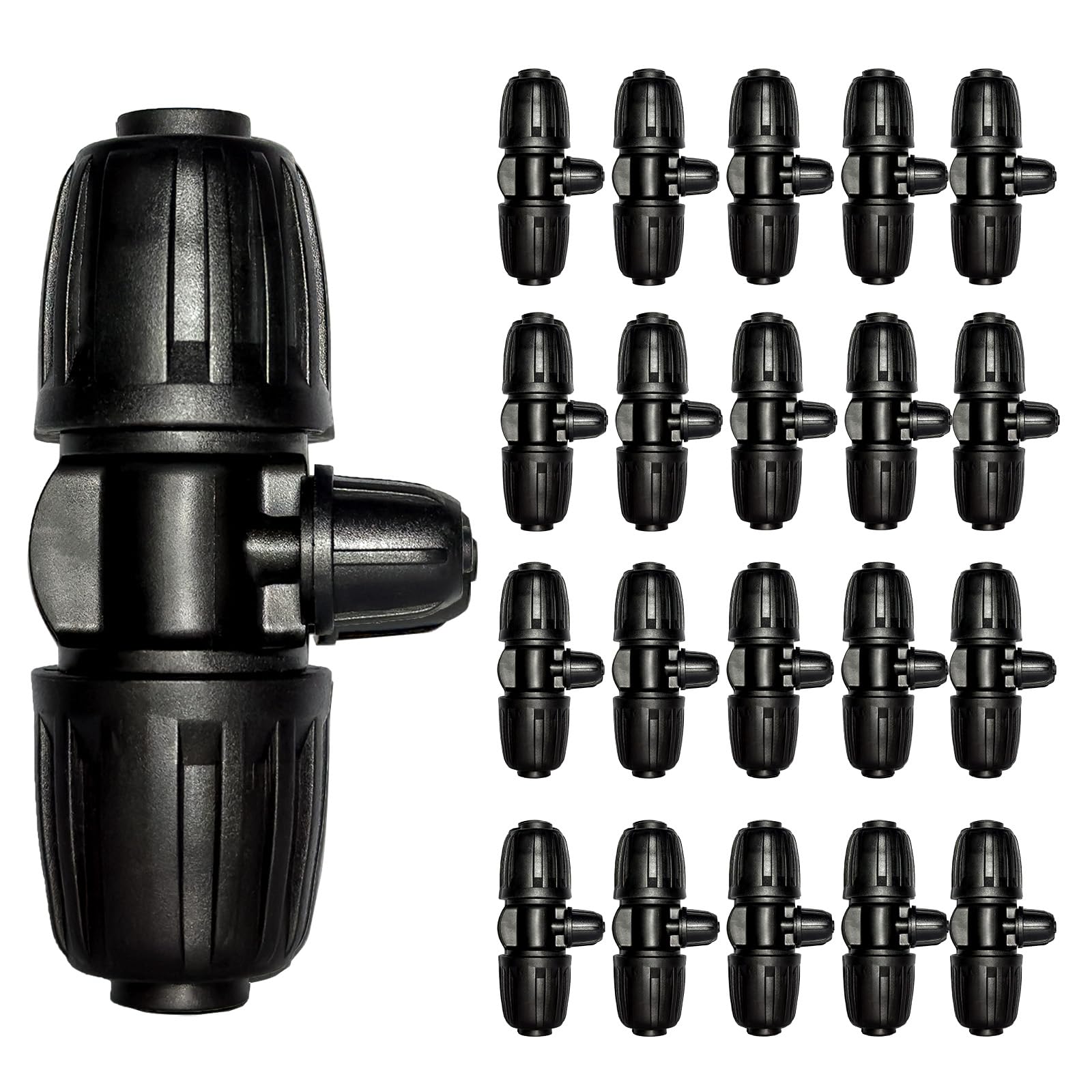 Photo 1 of 1/2 to 1/4 Drip Irrigation Fittings, 20Pcs 1/2 inch Irrigation Tube Fitting (1/2" ID x0.6-0.63" OD), Anti-Leak Locked Barbed Tee, 16mm to 1/4 inch Drip Irrigation Tubing Connectors (Black-3 Way)
