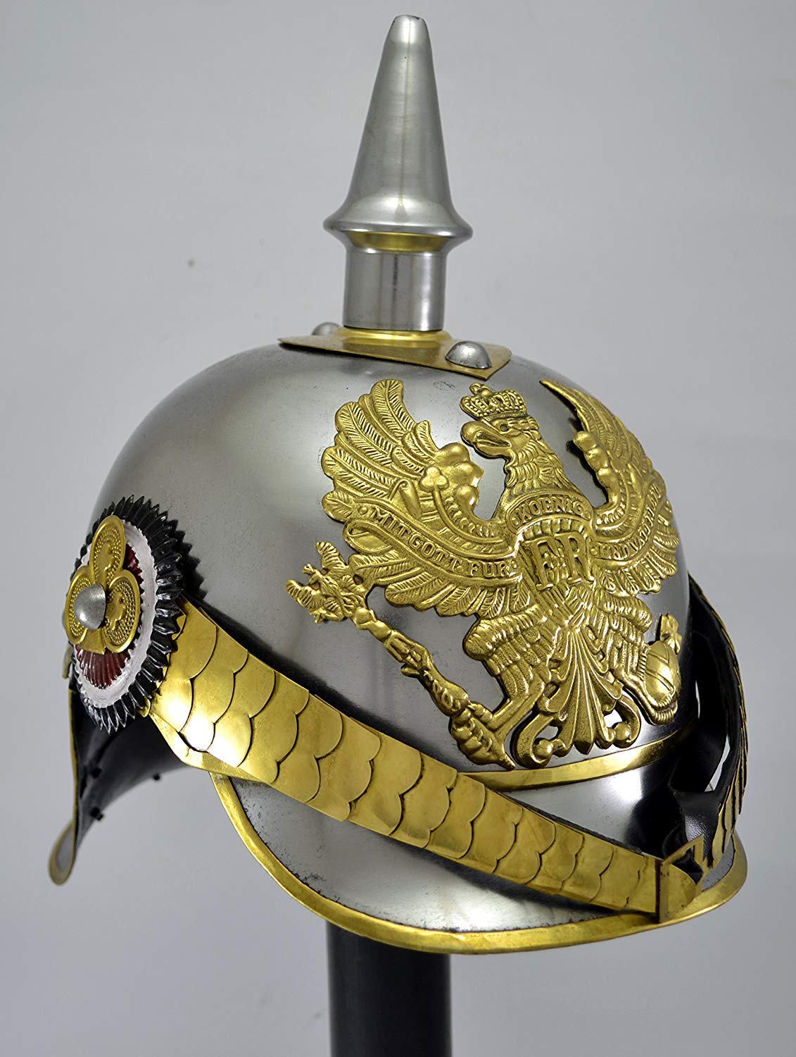 Nautical Replica Hub German Pickelhaube Imperial Prussian Helmet Leather German HAT - in Steel w/Brass Trim Halloween Costume