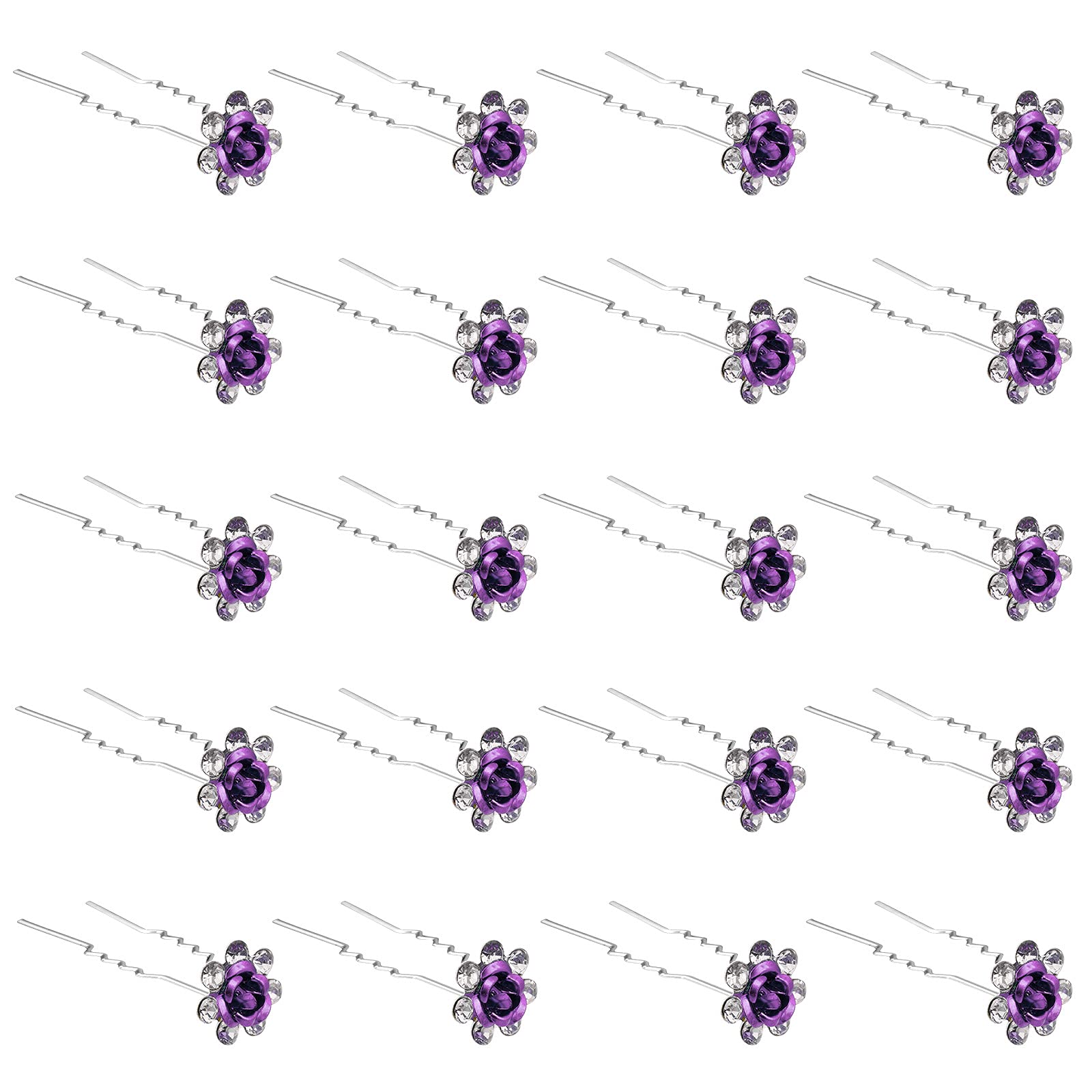 ZOUIQSS 20 Pack (Violet) Crystal Hair Pins Rose Flower Rhinestone Hair Clips for Bridal Wedding Women Hair Jewelry Accessories,with Clear Container